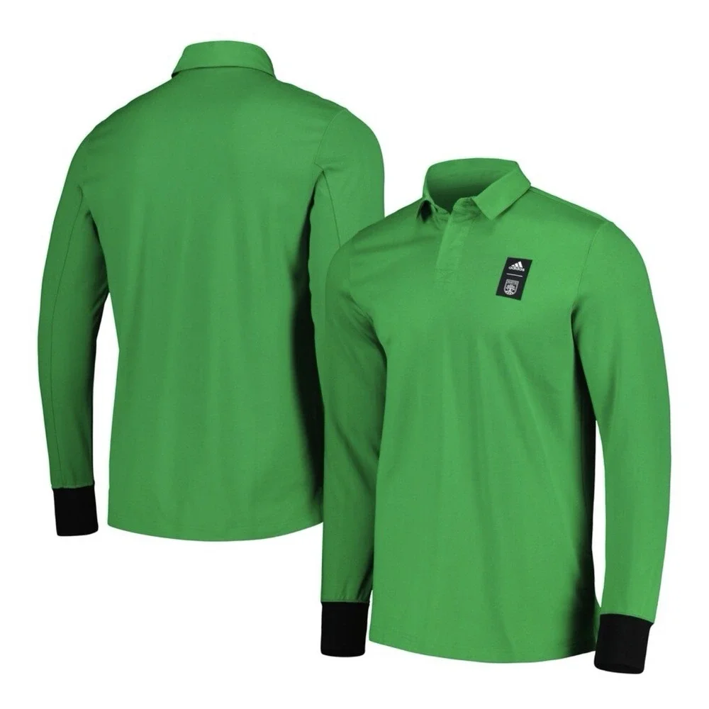 Adidas Austin Football Club Men's Player Travel Long Sleeve Polo Green Sz XL NWT
